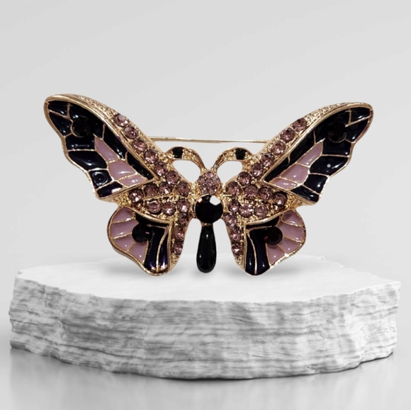 Butterfly Enamel & Rhinestone Brooch - Picture 3 of 8
